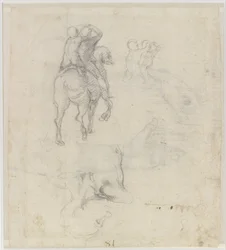 Studies van een paard met twee naakte ruiters en een mannelijk torso